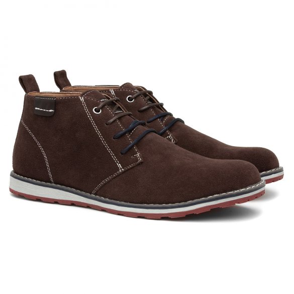 dark brown laced desert shoes with white sole