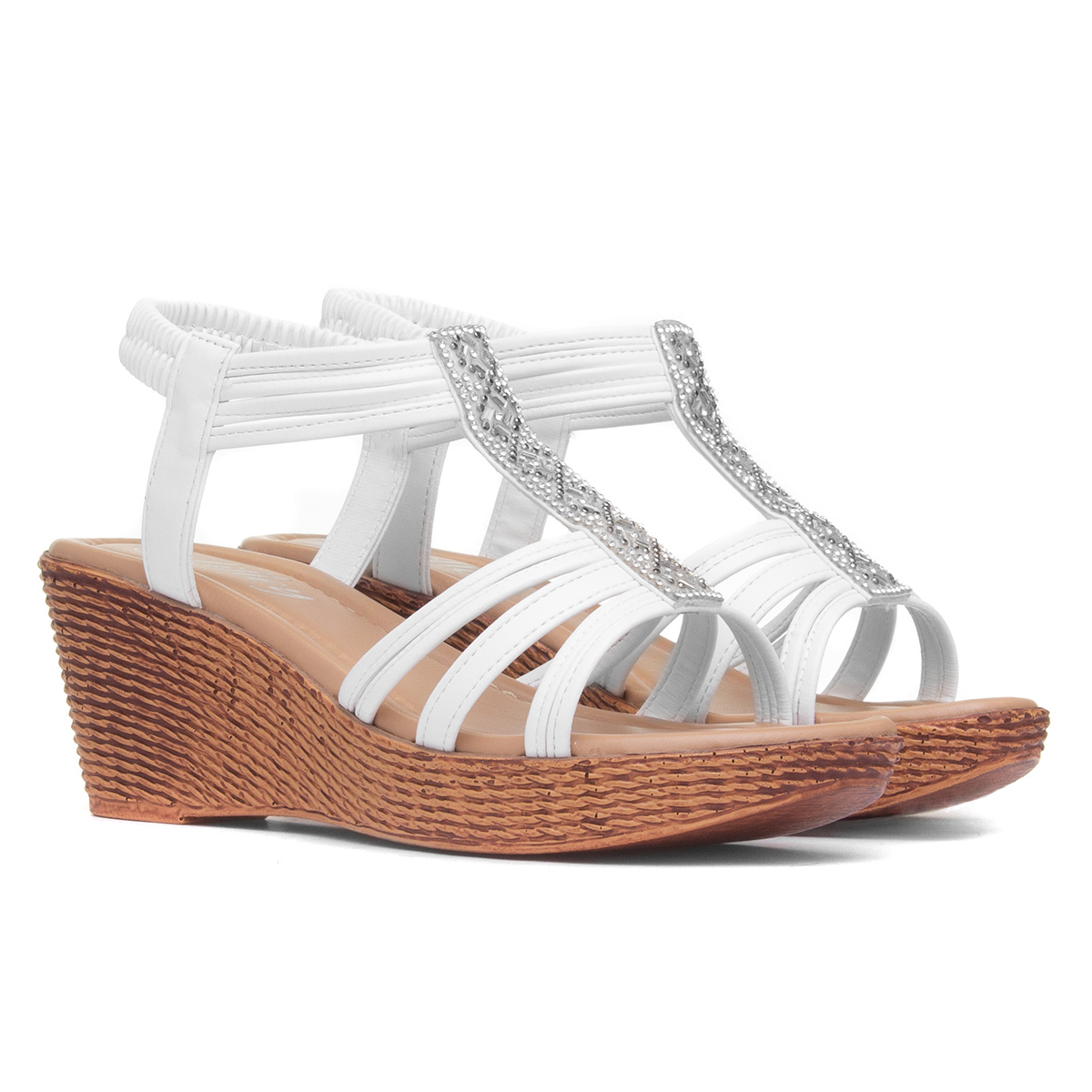 Lilley Womens White Wedge Sandal