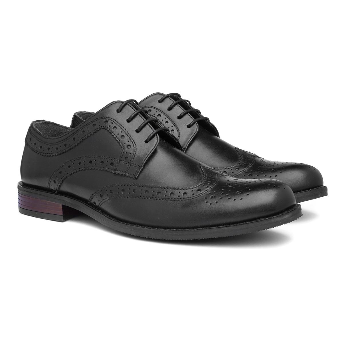 Red Level Chiesa Mens Black Leather Brogue Shoe