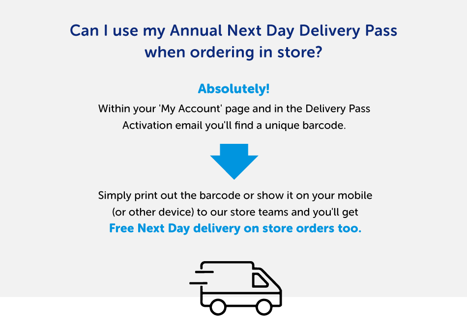 Using the Next Day Annual Delivery Pass in a store