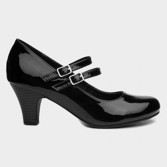Lilley Violet Womens Black Patent Strap Court Shoe