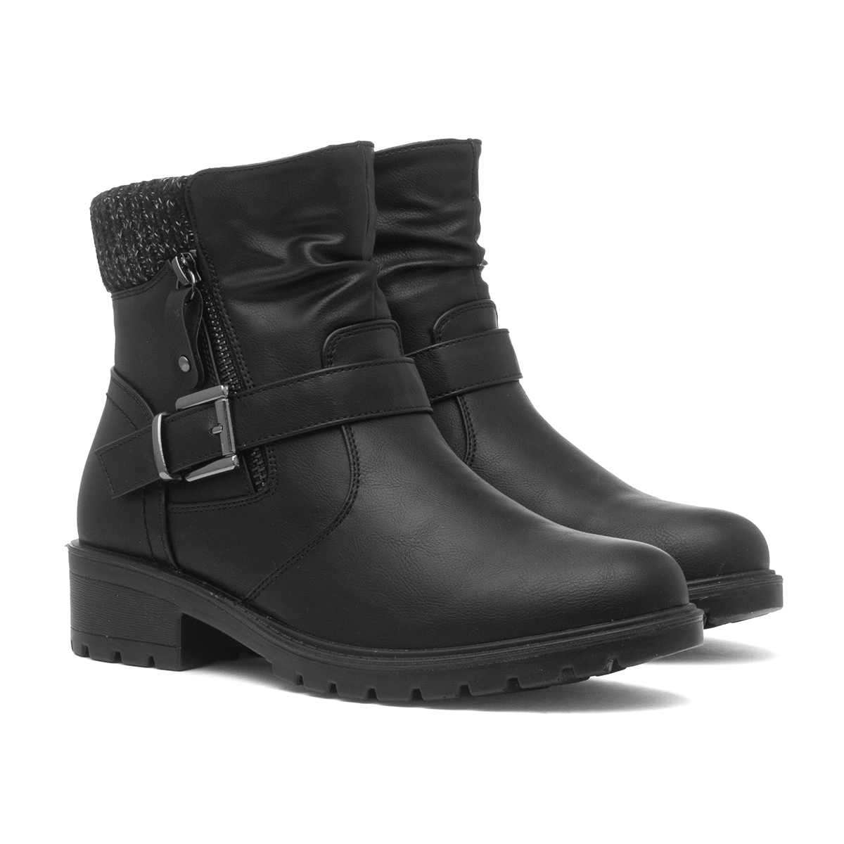 Lilley Womens Black Knitted Collar Ankle Boot