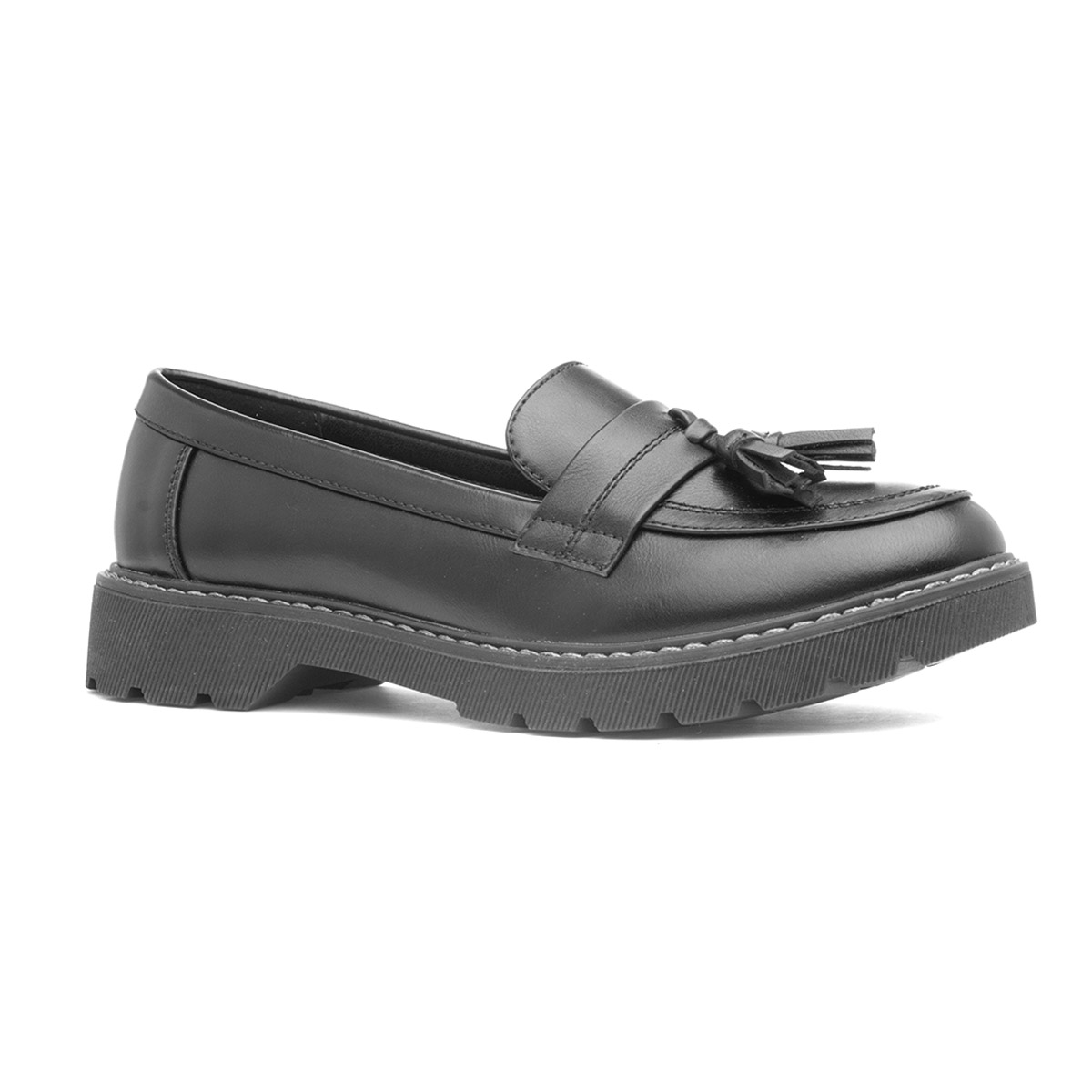 Lilley Womens Black Tassel Loafer