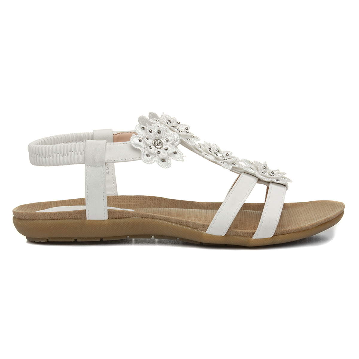 Lilley Womens White Flower Crochet Sandal